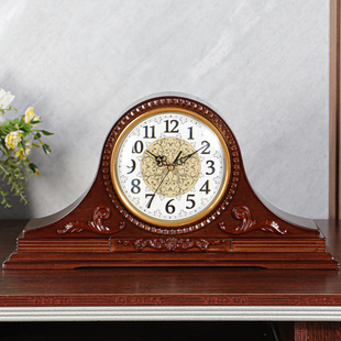欧式 实木座钟复古家用客厅坐钟摆件静音石英钟表大号报时台钟D217