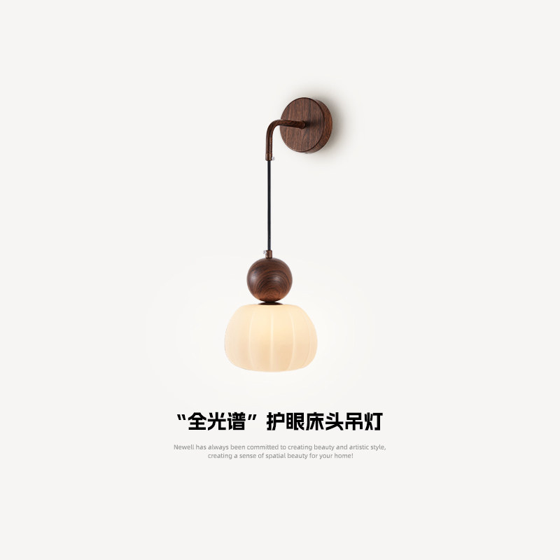 中古卧室床头壁灯胡桃木色走廊过道背景墙面灯法式覆古南瓜书房灯