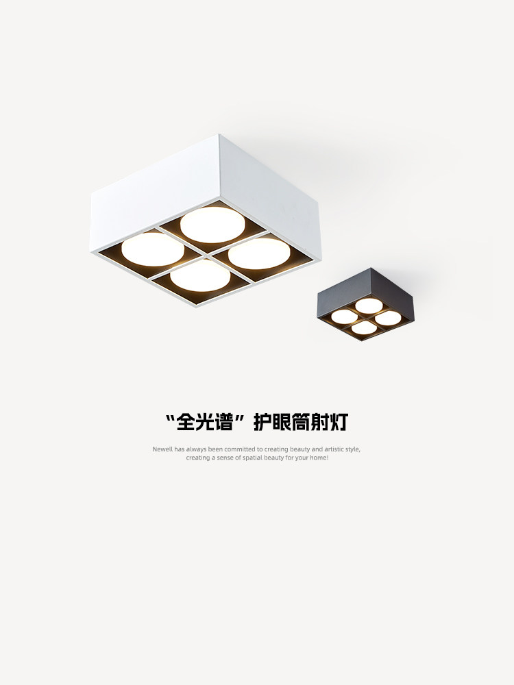 普瑞全光谱客厅无主灯照明四头方箱灯大胆格栅天花板表面安装管聚