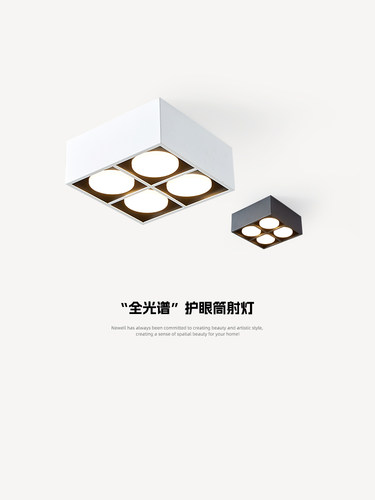 普瑞全光谱客厅无主灯照明四头方箱灯大胆格栅天花板表面安装管聚