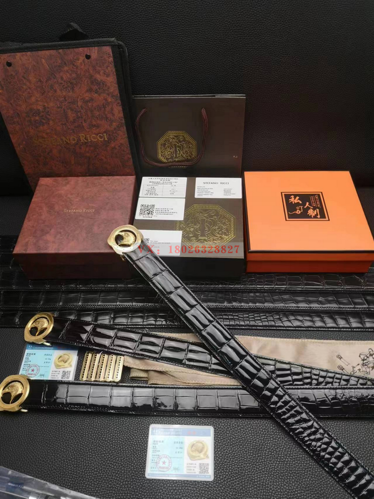 史蒂芬劳.尼治鹰头男士尼罗鳄鳄鱼皮高光皮带奢侈品真皮无头腰带