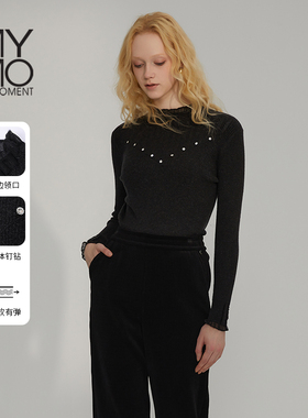 【商场同款】MYMO撞色长袖针织衫朗黛25年冬新款木耳领上衣女933M