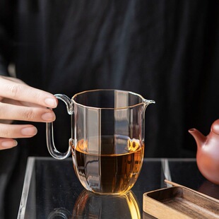 高硼硅玻璃公道杯透明大号匀杯耐高温公杯复古禅意握把分茶器