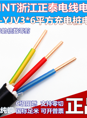 正泰ZC-YJV3x6平方ZR阻燃铜芯电缆充电桩电线中央空调三芯电源线