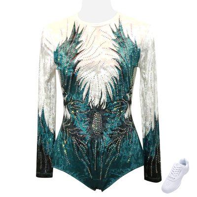 定制专业竞技健美操服装男女款丝绒印花体操服大众健身操服装