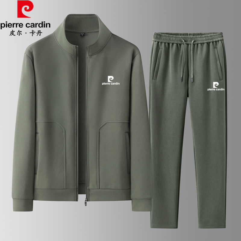 皮尔卡丹正版运动套装男春季新款中年立领开衫卫衣长裤休闲两件套