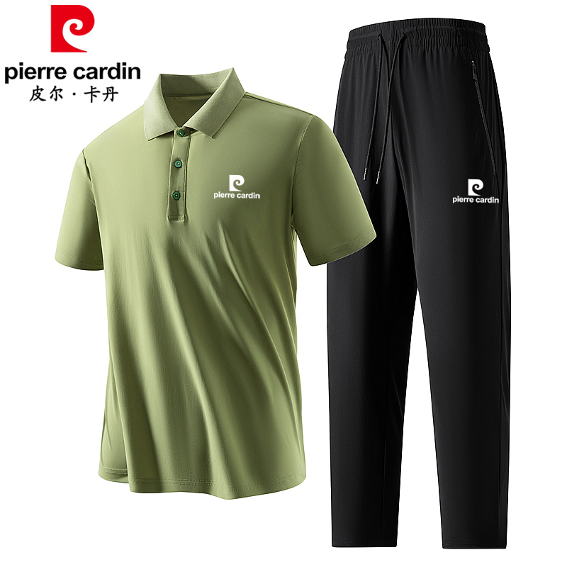 皮尔卡丹正品爸爸速干运动套装男夏季中年薄款休闲短袖翻领POLO衫