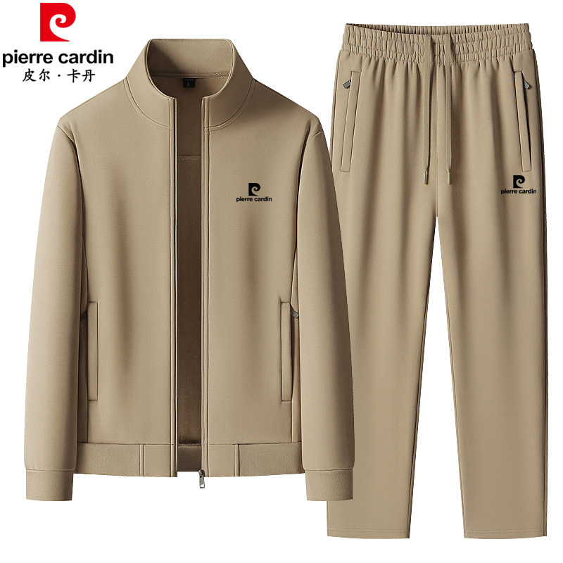 皮尔卡丹爸爸加厚运动服套装男秋冬立领加绒中老年宽松休闲运动衣