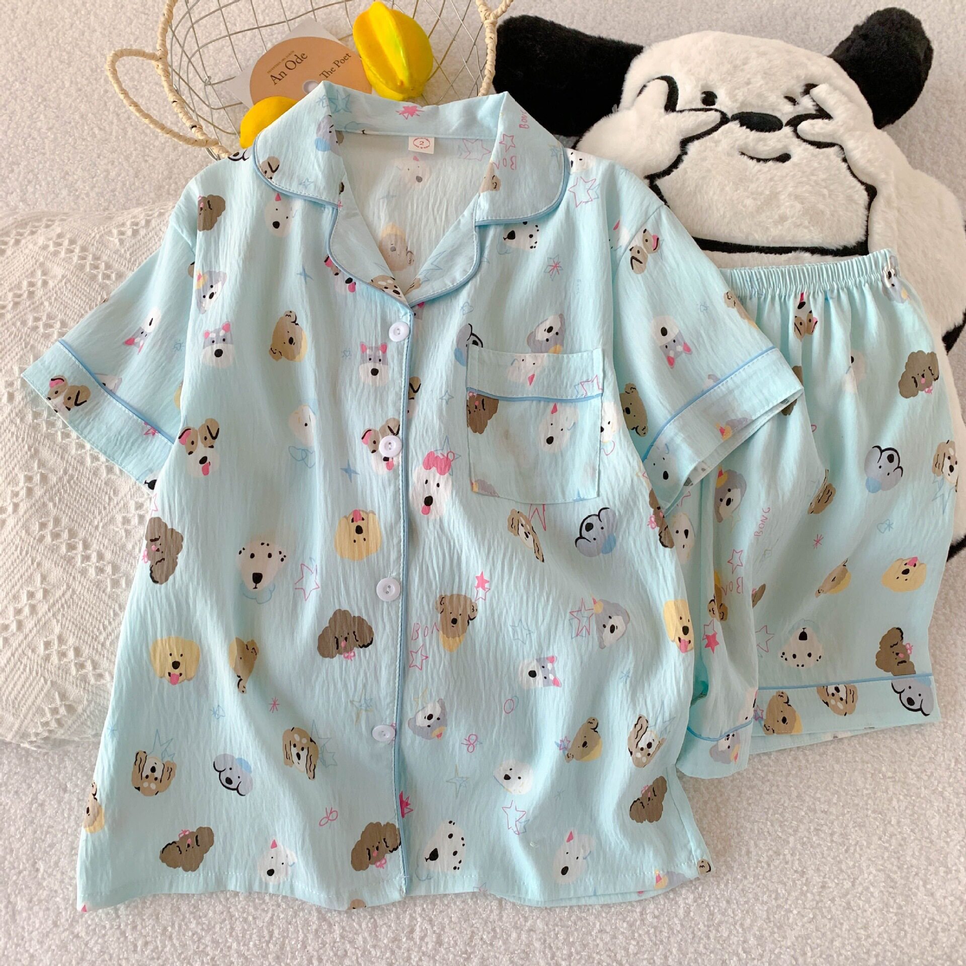 软萌可爱睡衣女夏季短袖pajamas两件套卡通家居服批发可外穿