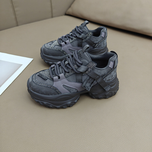 皮面百搭显瘦运动休闲鞋 真皮老爹鞋 增高轻便跑步鞋 韩版 女2025新款