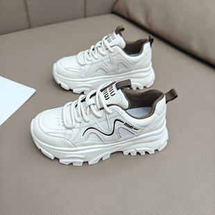 真皮运动鞋女2025新款韩版显脚小软底老爹鞋超轻便百搭休闲旅游鞋