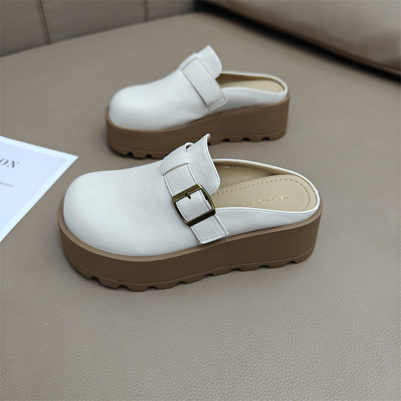 小个子松糕底皮面包头拖鞋女2025春新款日系时尚厚底轻便勃肯拖鞋