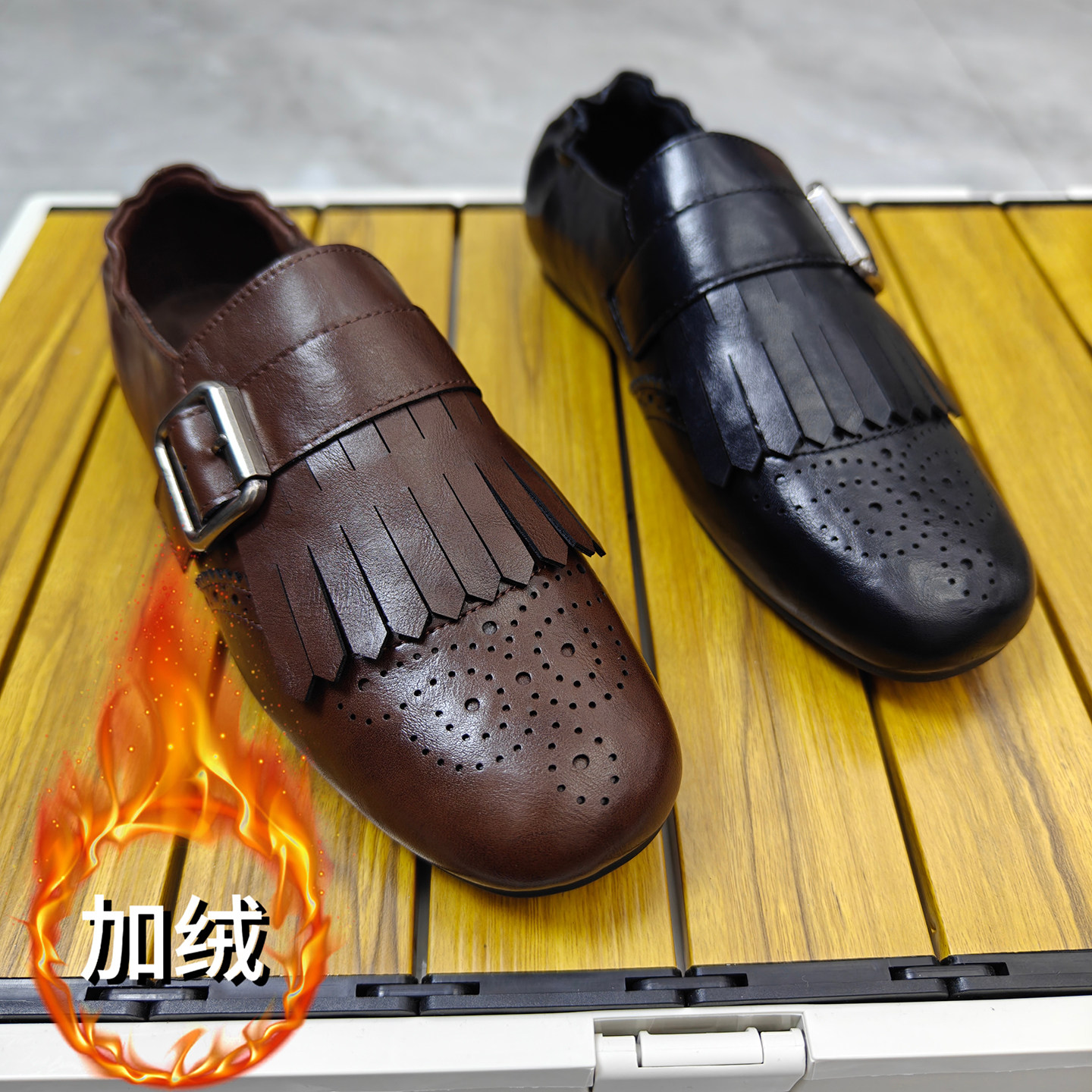 复古布洛克方头真皮乐福女2025新款百搭雕花加绒皮带扣流苏小皮鞋,女鞋,乐福鞋（豆豆鞋）,淘宝优惠券,粉丝福利购,淘宝优惠卷