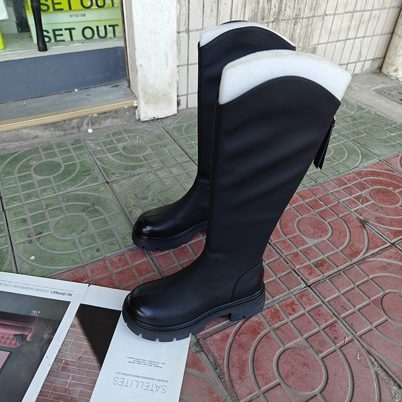 v型口骑士靴长筒靴复古时尚厚底