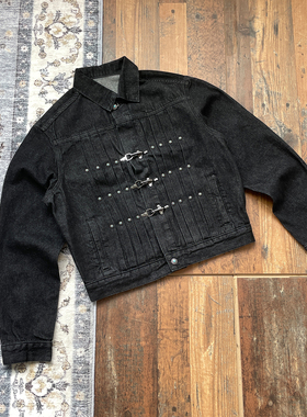 WHOA HA原牛复古飞机扣牛仔外套boxy宽松绿松石纽扣休闲夹克上衣