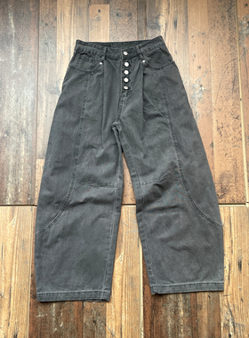 WHOA HA美式复古单排扣打褶弯刀baggy水洗做旧牛仔裤男vintage