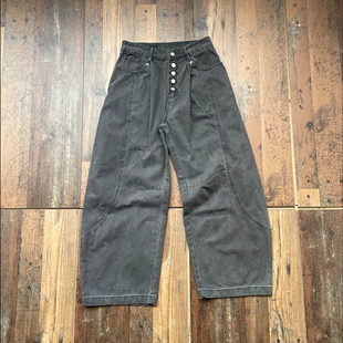 男vintage 复古单排扣打褶弯刀baggy水洗做旧牛仔裤 WHOA HA美式
