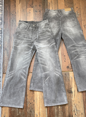 WHOA HA复古水洗做旧灯芯绒法工裤男宽松直筒A字长裤vintage