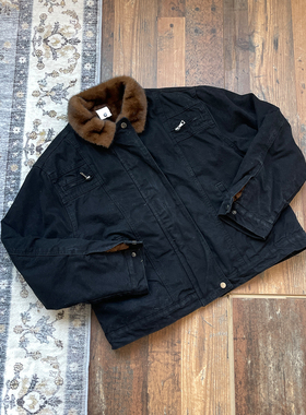 WHOA HA!复古工装风毛领棉衣男加绒加厚保暖翻领夹克外套座山雕