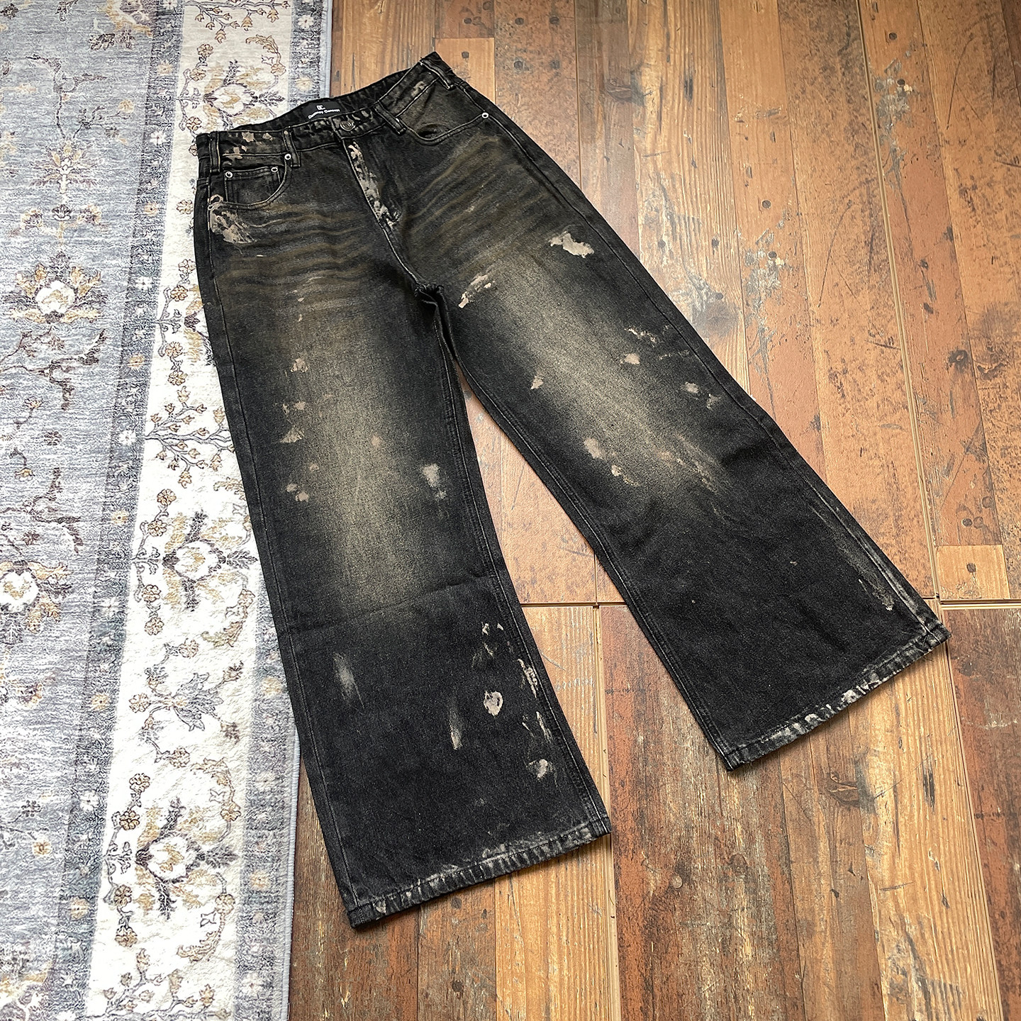 WHOA HA复古水洗做旧泼墨牛仔裤男女宽松阔腿长裤子,男装,牛仔裤,淘宝优惠券,粉丝福利购,淘宝优惠卷