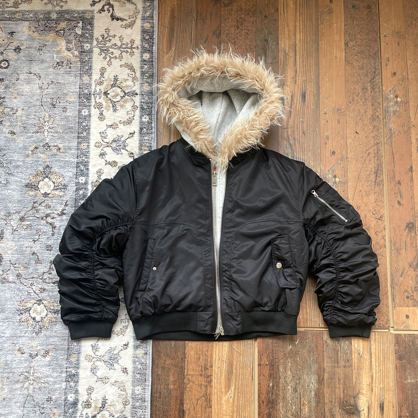 WHOA HA复古毛领飞行员棉衣男冬季夹棉短款连帽棉服外套bomber