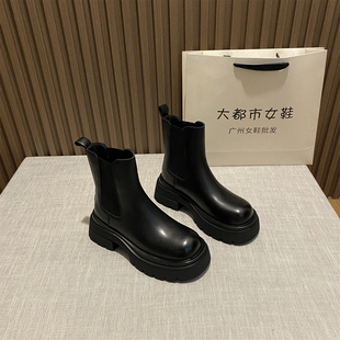 真皮英伦风经典 切尔西烟筒短靴 简约厚底马丁靴女2025新款 百搭时尚