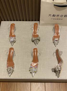粗跟夏外穿性感pvc花朵包头凉鞋