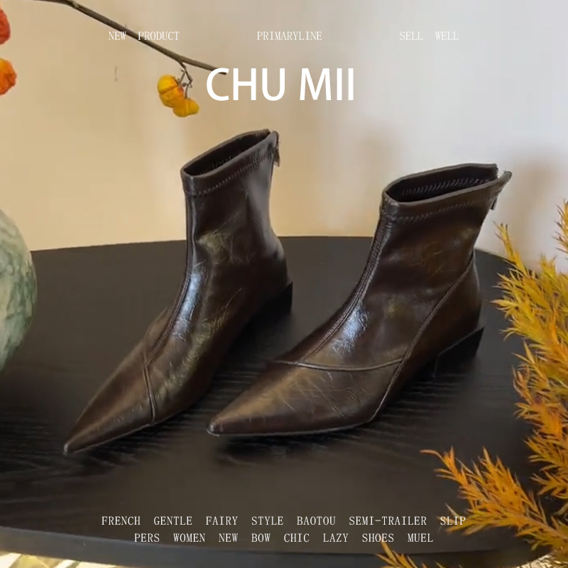 羊皮版~真皮复古高跟尖头