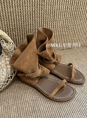 镂空凉靴夹趾套新款趾罗马靴女坡短靴跟堆堆MIKELIN薄款2025TLE