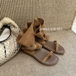 镂空凉靴夹趾套新款趾罗马靴女坡短靴跟堆堆MIKELIN薄款2025TLE