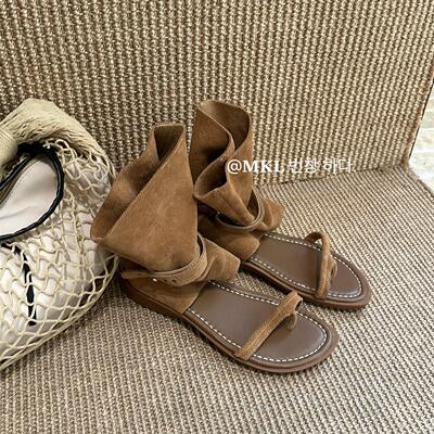 镂空凉靴夹趾套新款趾罗马靴女坡短靴跟堆堆MIKELIN薄款2025TLE