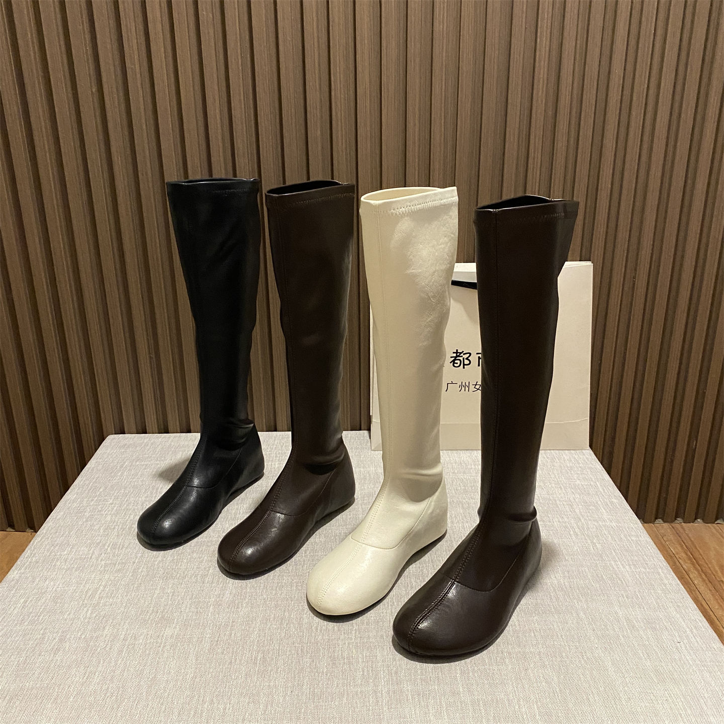 复古丑萌圆头内增高长筒靴女百搭