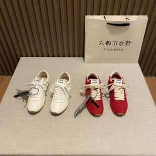 新款 阿甘鞋 真皮休闲百搭德训鞋 平底圆头女鞋 女系带板鞋 2024年秋季