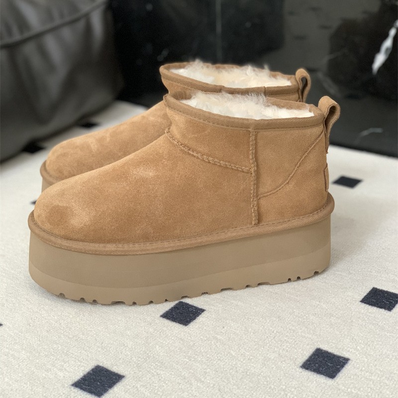 5cm厚底雪地靴mini冬季新款羊皮毛一体加绒保暖短靴内增高棉鞋