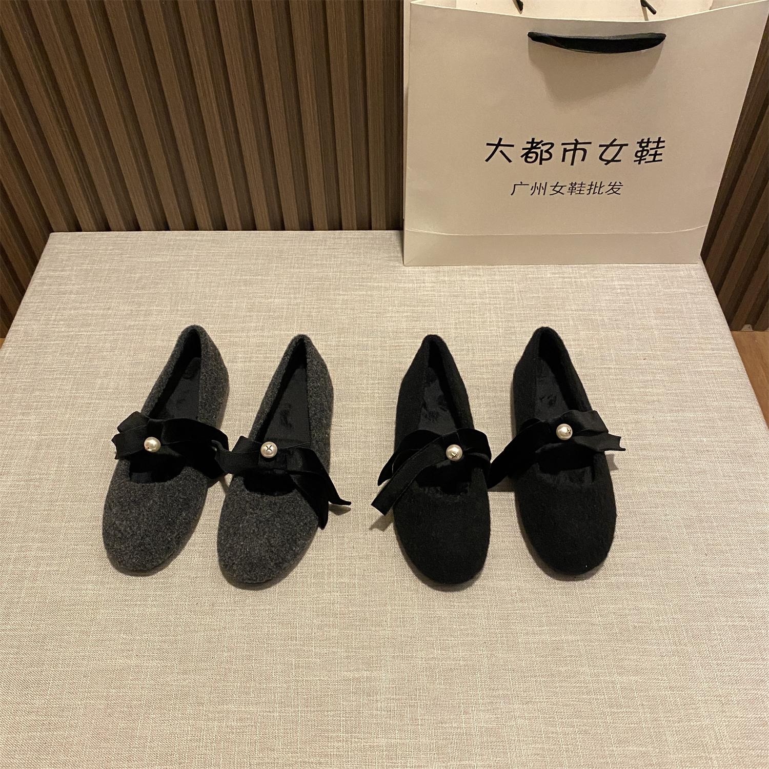 法式单鞋平底毛绒绒芭蕾鞋超软