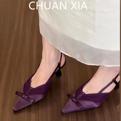 羊皮版！韩系御姐尖头高跟鞋女後绊带不累脚包头凉鞋绒面细跟单鞋,女鞋,浅口单鞋,淘宝优惠券,粉丝福利购,淘宝优惠卷