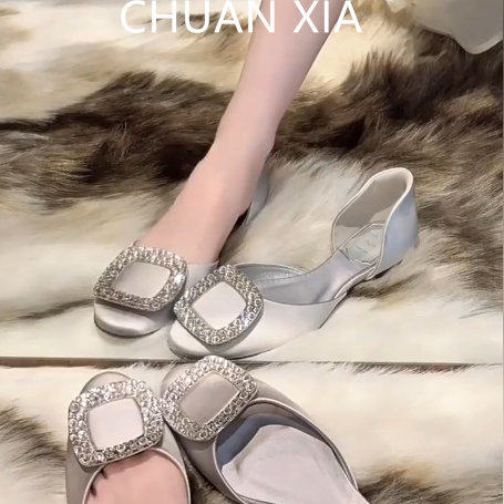 羊皮版~法式仙女风水钻单鞋女法式软底玛丽珍鞋气质绸缎平底瓢鞋,女鞋,浅口单鞋,淘宝优惠券,粉丝福利购,淘宝优惠卷