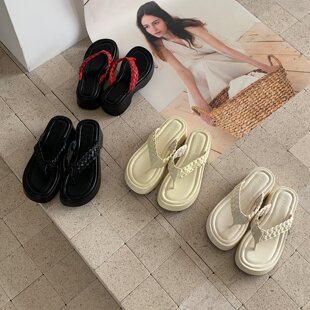 厚底编织夹趾人字拖鞋 HAN 韩版 休闲百搭凉拖 女外穿2026年新款
