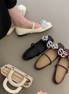 SHIZHUONI 甜美水钻蝴蝶结玛丽珍鞋女平底浅口单鞋不累脚芭蕾舞鞋