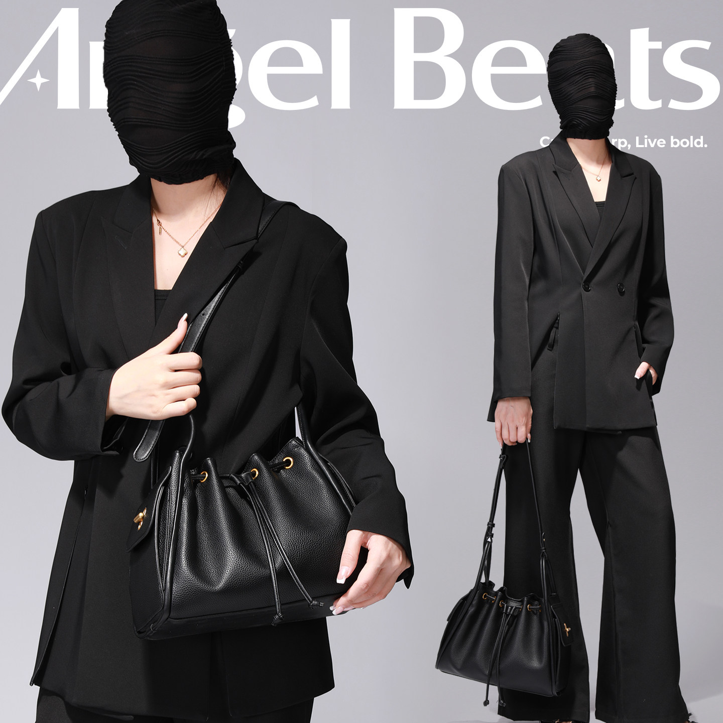 AngelBeats软皮抽绳手拎包