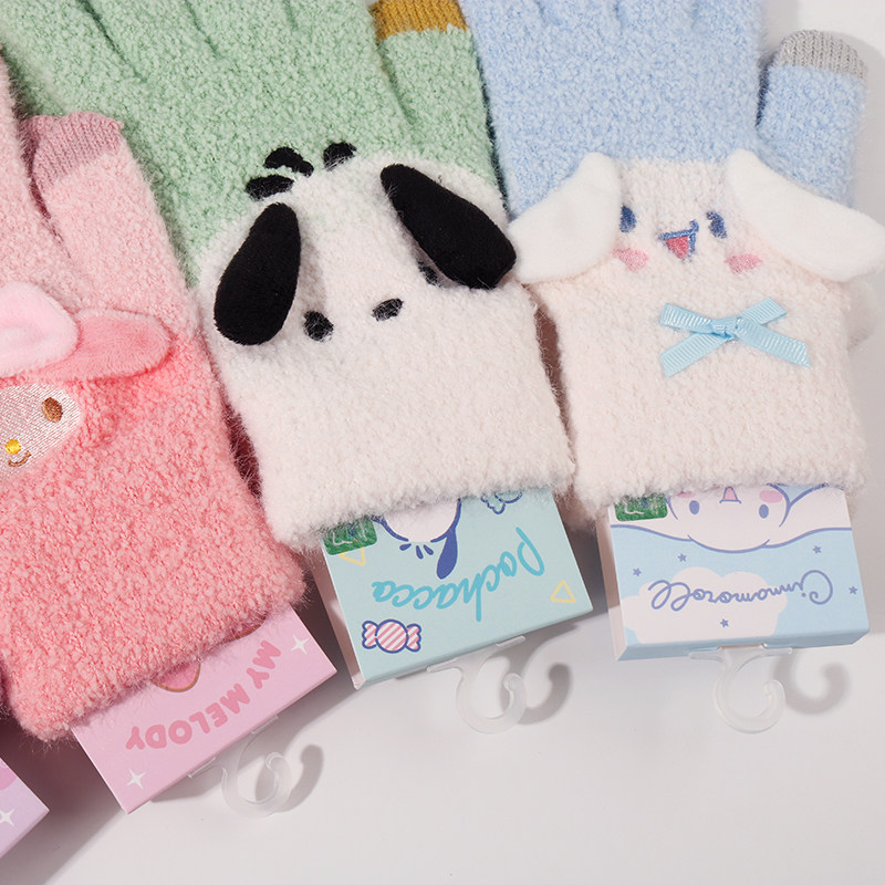 MINISO 산리오 제이드 계피 개 파차 개 과립 벨벳 재미 성인 다섯 손가락 장갑 따뜻하고 귀여운