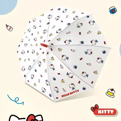 三丽鸥授权hellokitty凯蒂猫磨砂透明长柄伞kitty雨伞品牌专属