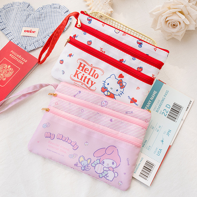三丽鸥正版证件包凯蒂猫护照包收纳包三层分格可爱零钱包票据包萌