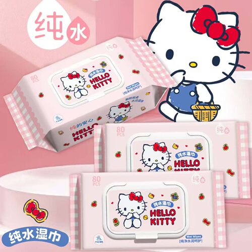 三丽鸥正版授权Hello Kitty纯水湿巾80抽加厚抽取式清洁湿纸巾萌