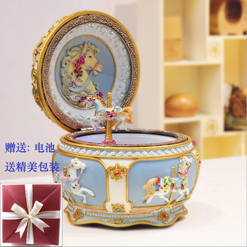 发光旋转木马 音乐盒八音盒天空之城 创意生日礼物树脂儿童节礼品