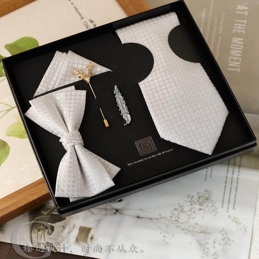 白色领带男复古商务休闲高级感