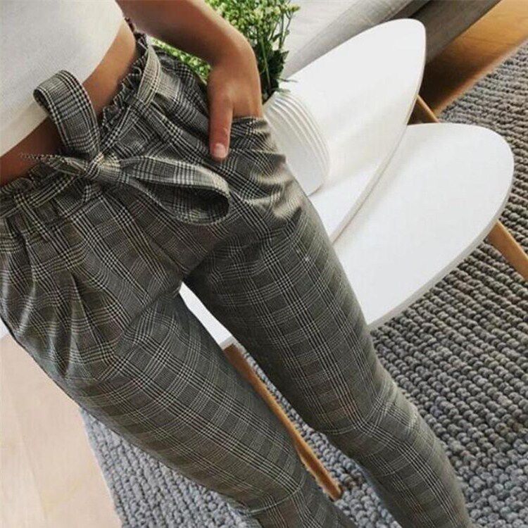 krasa штаны женские women's pants条纹腰带裤子