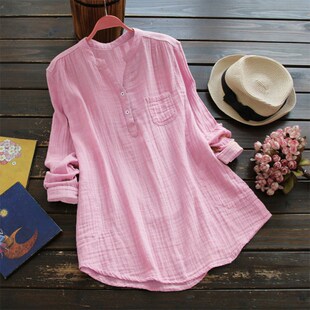 women long Autumn shirt sleeved plus cotton blouse 衬衫 size