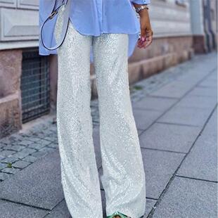casual fashionable sequin leg pants欧美直筒裤 straight Women