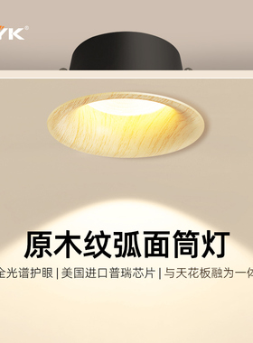 PYK中古风原木筒灯嵌入式75mm开孔超薄无边框家用客厅天花灯洞灯